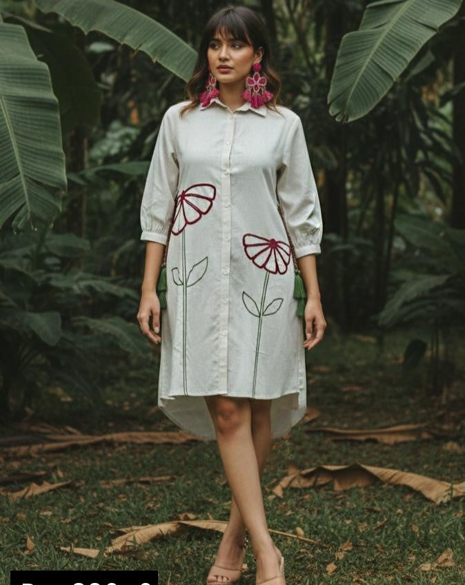 Ivory Blossom Embroidered Shirt Dress