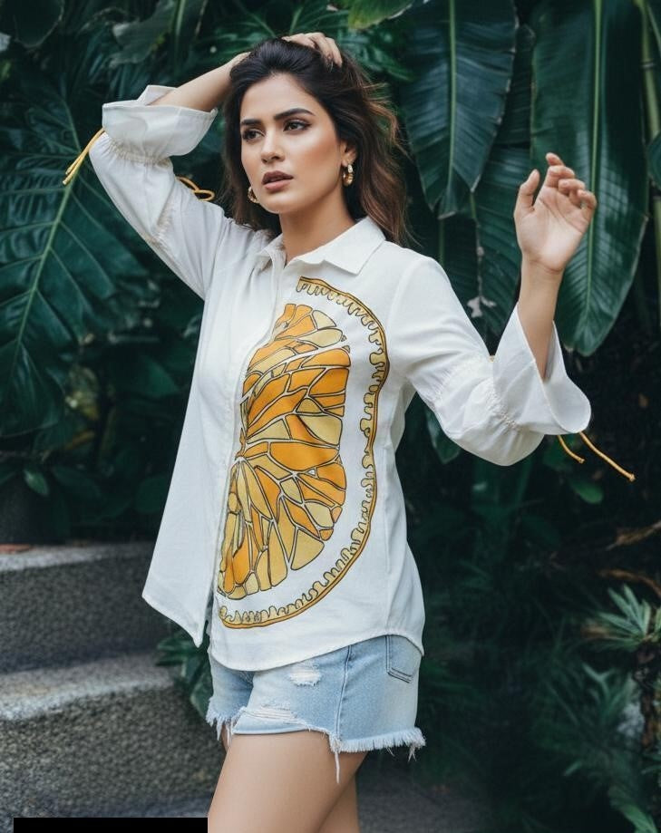 Citrus Bloom Printed Cotton Shirt
