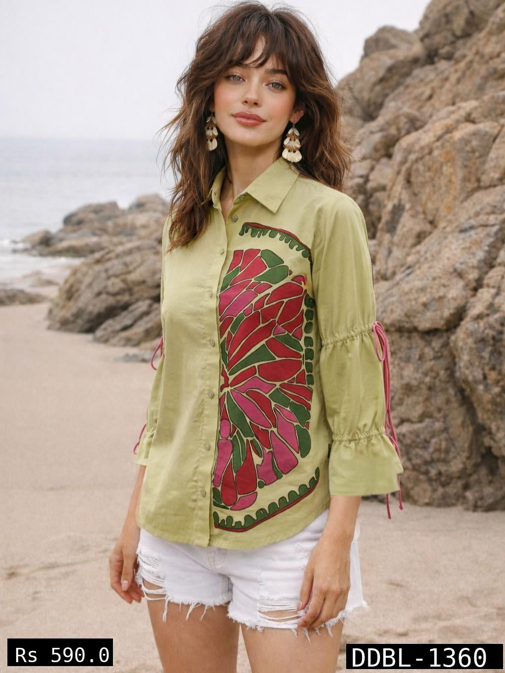 Pistachio Citrus Printed Cotton Shirt