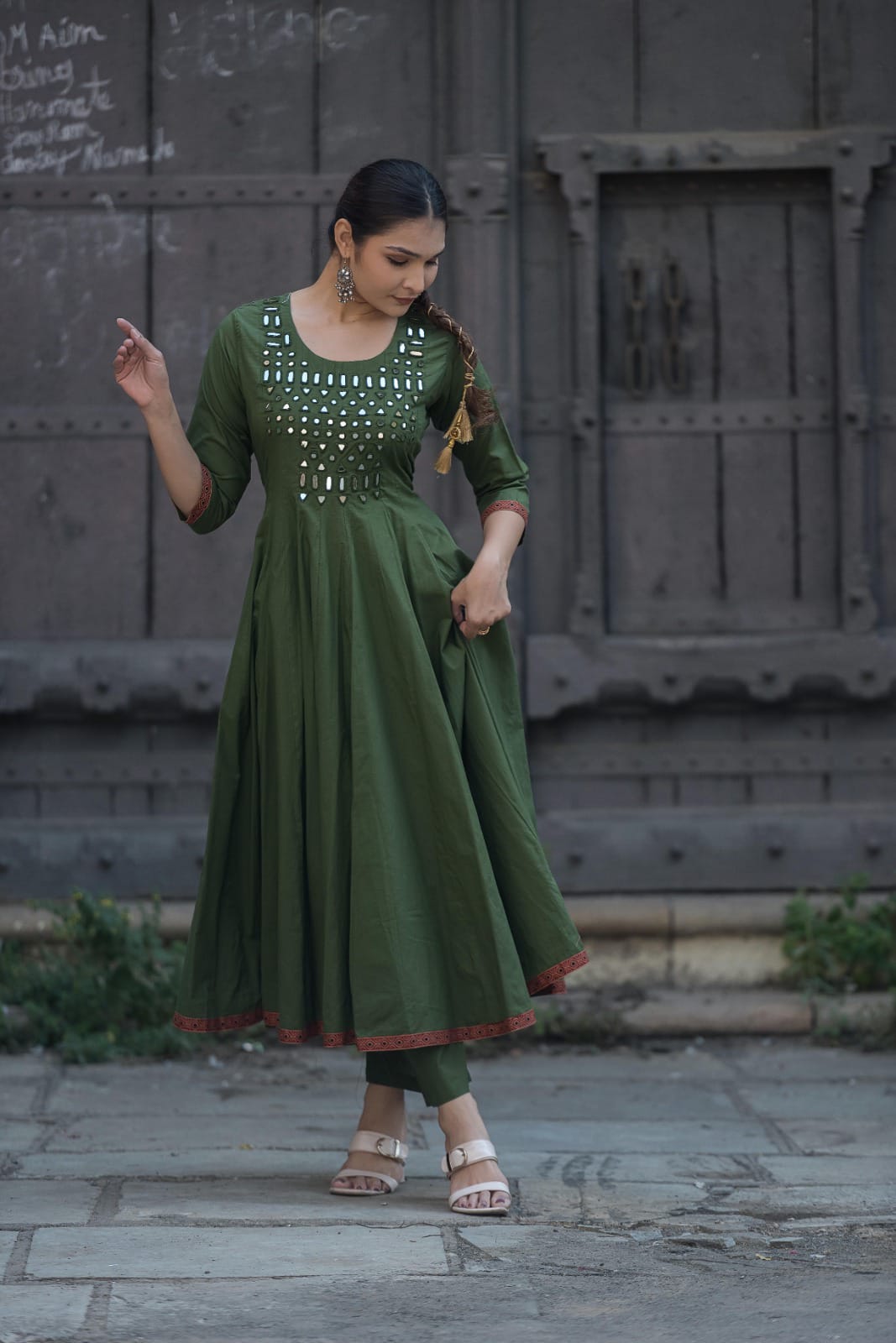 Anarkali yog mirror work with culottes