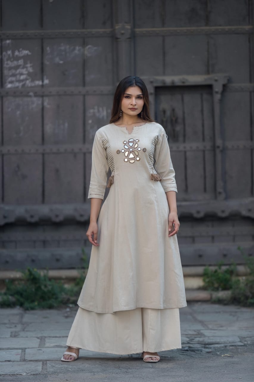 Handkhadi work Kurta with culottes