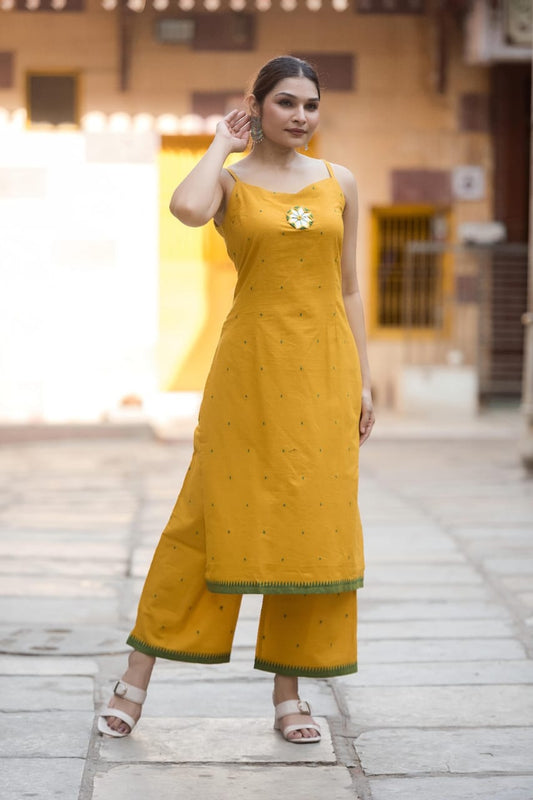 Handloom Buti Spaghetti Top & Culottes