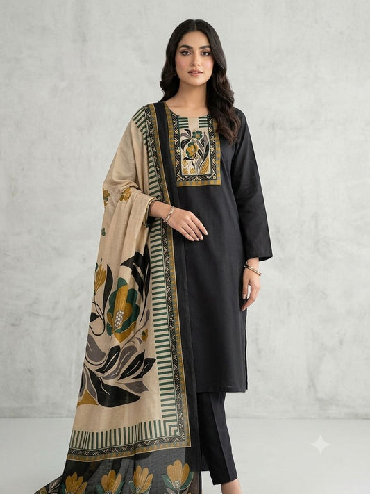Midnight Bloom Printed Cotton Kurta Set with Dupatta