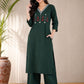 Forest Green Embroidered Cotton Kurta Pant Set