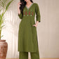 Olive Grace Embroidered Cotton Kurta Pant Set