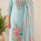 Sky Blossom Floral Printed Cotton Suit Set with Dupatta