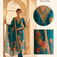 Teal Bloom Floral Printed Silk Suit Set