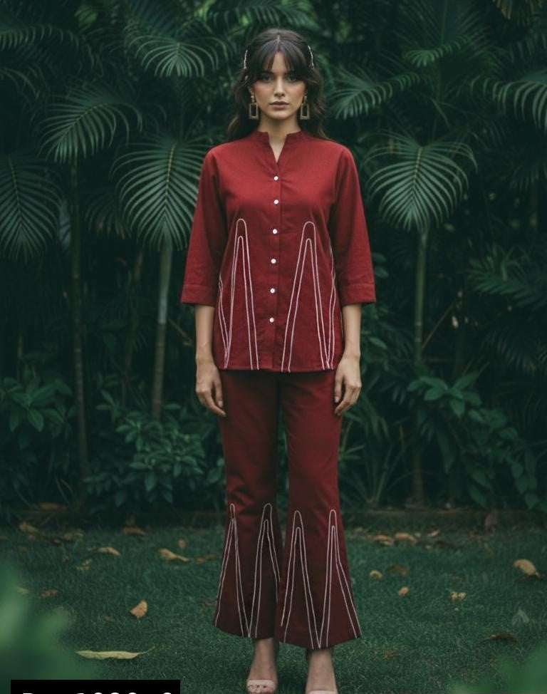 Maroon Elegance Embroidered Co-Ord Set