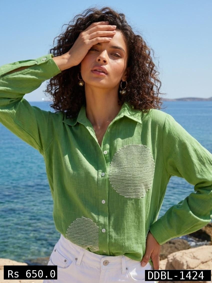 Lime Breeze Printed Cotton Shirt