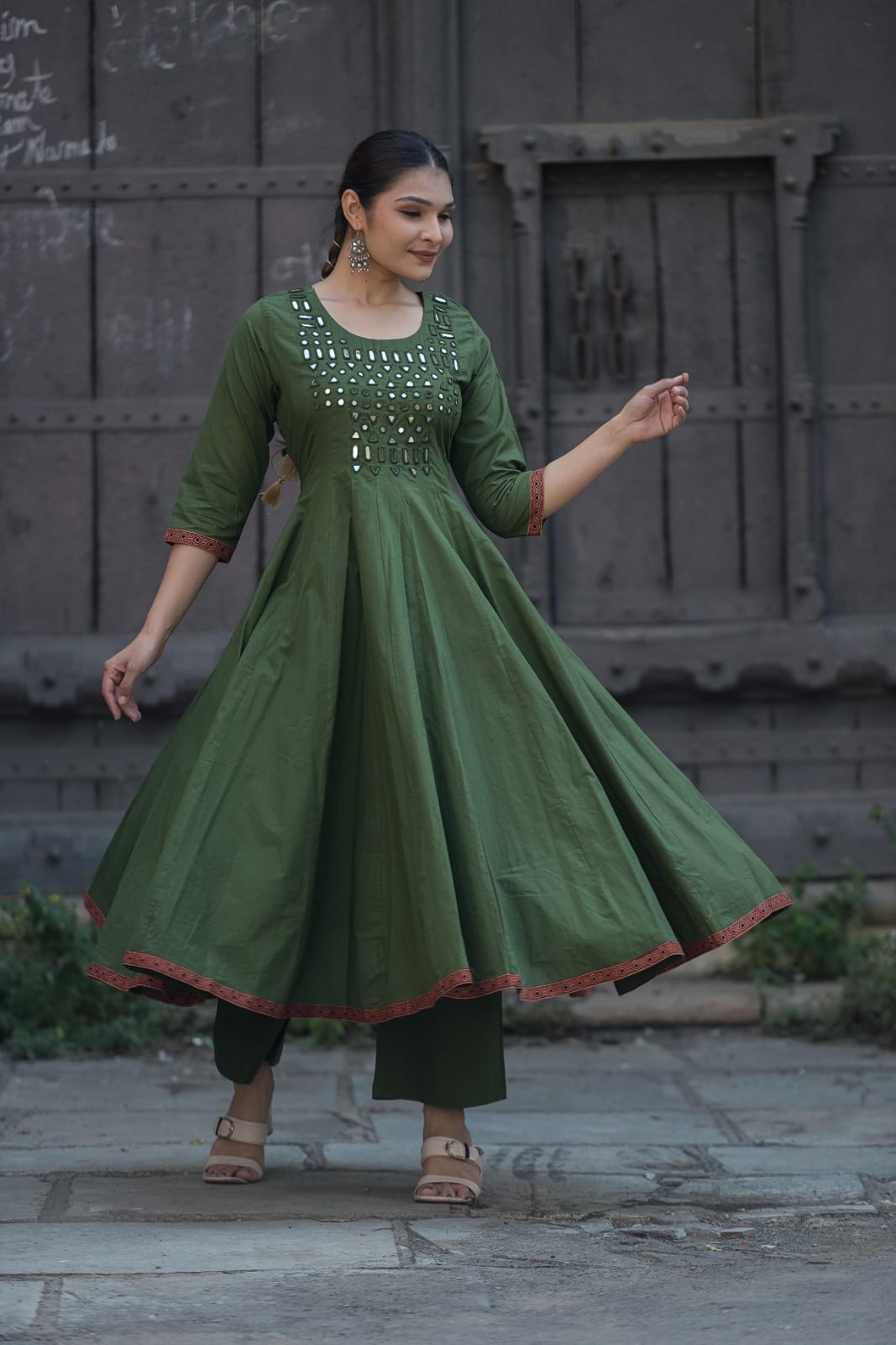 Anarkali yog mirror work with culottes