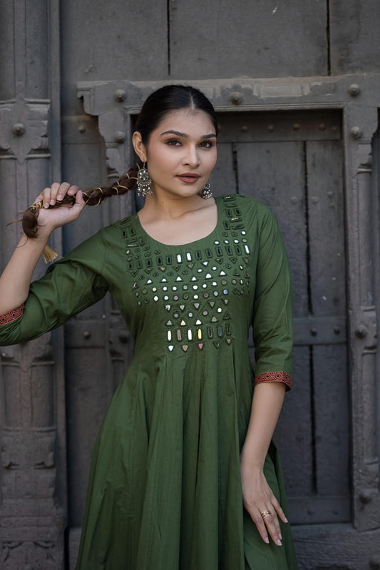 Anarkali yog mirror work with culottes