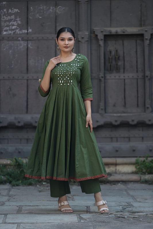Anarkali yog mirror work with culottes