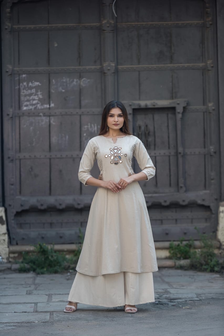 Handkhadi work Kurta with culottes