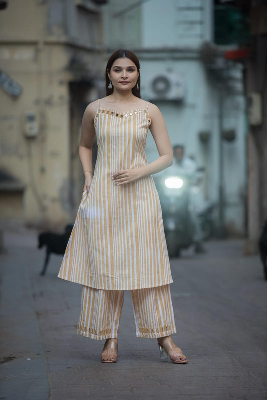 Hand block stripe spaghetti  Top & Palazzo