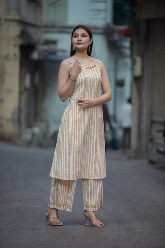 Hand block stripe spaghetti  Top & Palazzo