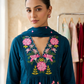 Sapphire Bloom Embroidered Cotton Suit Set with Dupatta